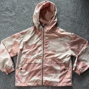 Forever 21 Womens Pink Camo Hooded Windbreaker Jacket Small Full Zip Lightweight